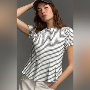 Anthropologie Black and White Striped Short Sleeve Tee